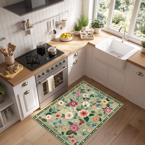 RELEANY Floral Washable 2x3 Area Rugs Doormat LightGreen - Image 6