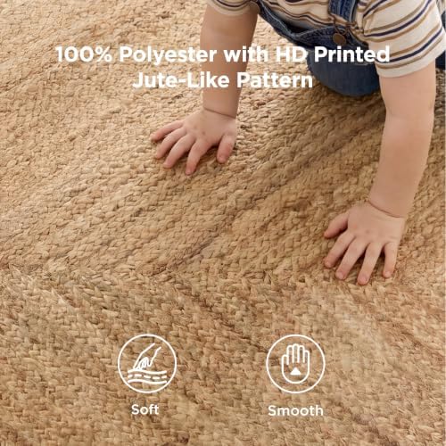 Bedsure 5x7 Printed Jute-Look Washable Area Rug, Soft Polyester Fleece - Image 2