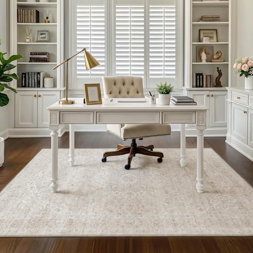 FMFUNCTEX 3x5 Washable Beige Neutral Vintage Floral Area Rug - Image 3