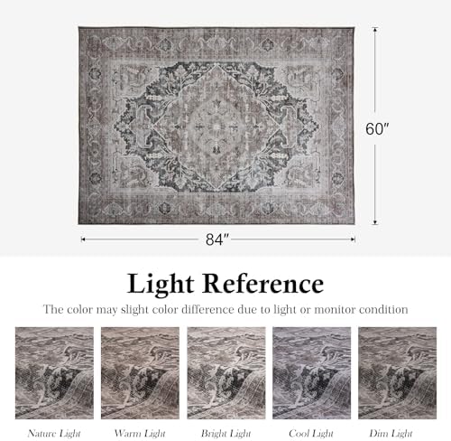 Area Rug 5x7 Washable Rug, Boho Vintage Non Slip Rug - Image 2