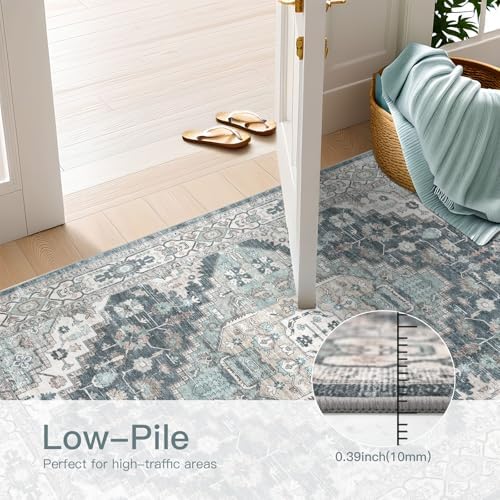 2x10 Washable Runner Hallway Rug Blue Beige Multi - Image 6