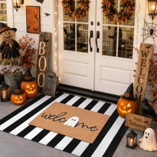 Striped Outdoor Rug 3'x5', Halloween Door Mat, Cotton Woven Washable - Image 3