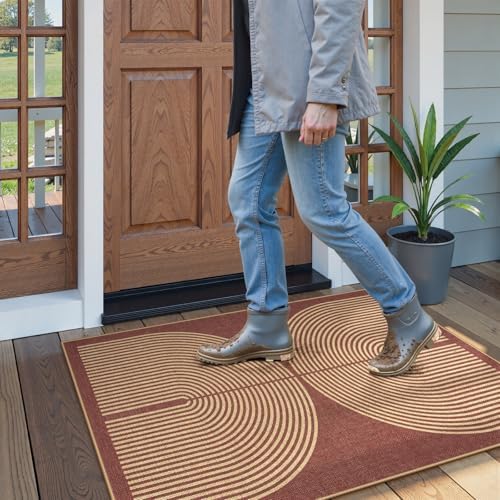 Lahome Rainbow Easy Jute Rug, 3x5 Red Front Porch Entry Way Rugs Indoor - Image 2
