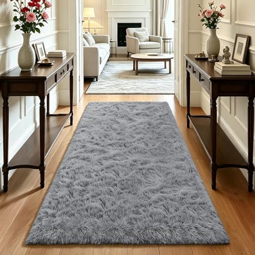 Light Grey 3x7 Area Rugs for Bedroom, Fluffy Rug Small Rug Bedroom Carpet by Yongyangjuxi