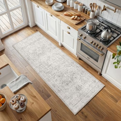 FMFUNCTEX 2x5 Hallway Runner Rug Washable Grey Neutral Oriental Distressed - Image 2