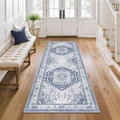 Washable 2.6x8 Hallway Runner Rug, Non Slip Vintage Kitchen Rugs Navy/Blue by Xilixili