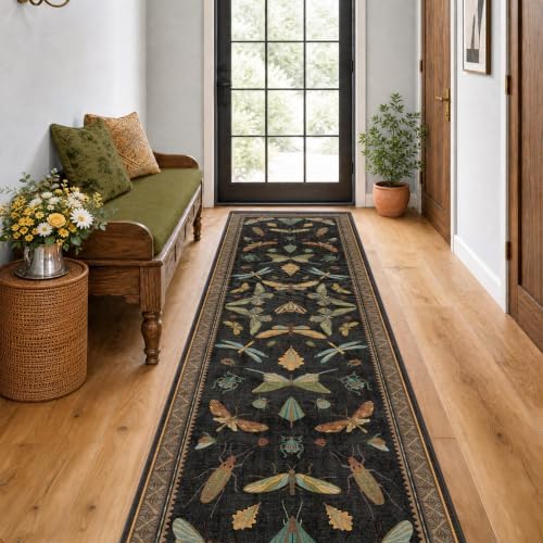 2x7 Black Non Slip Kitchen Runner Rug, Boho Washable Runner - Image 3
