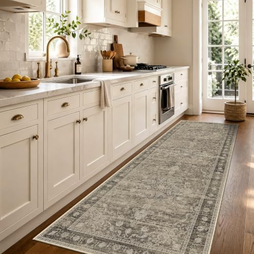 Brown Washable Runner Rug 2.6x8, Vintage Rug Runners - Image 3