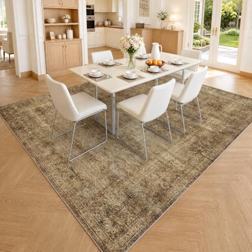 5x7 Washable Brown Neutral Vintage Distressed Area Rug - Image 3