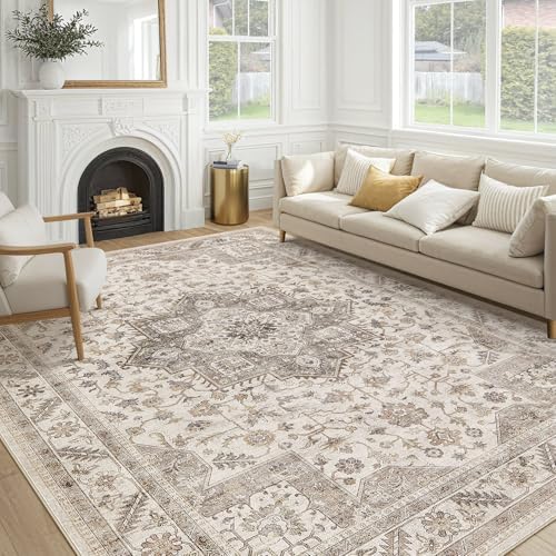 cotiled 10x14 Area Rug for Living Room, Traditional, Light Brown by COTILED