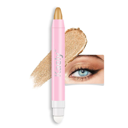 Kaely 2in1 Cream Eye Shadow Brightener Sticks for Eyes, Pencil Eyeshadow Applicator Stick Waterproof Pigmented, Eye Shadow Palette Highlighter Makeup, sombras para ojos, 15 Beige Gold Shimmer