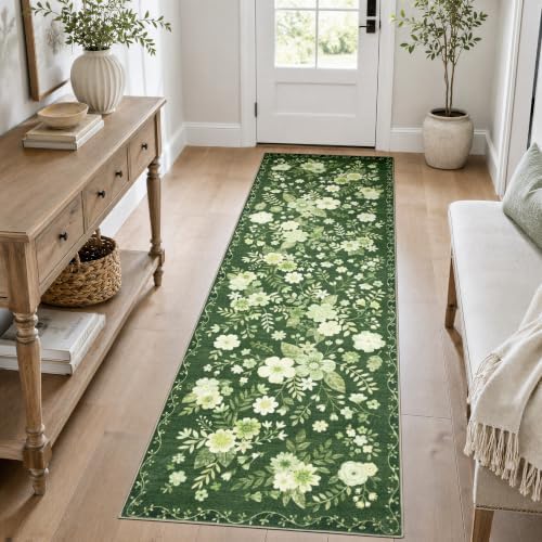 JOLLYVOGUE Floral Runner Rug 2x6, Washable Rug by JOLLYVOGUE