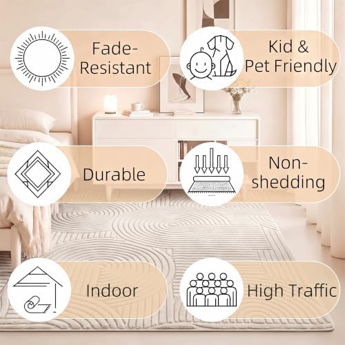 Beige Modern 9x12 Solid Color Area Rug, Washable Rugs - Image 6