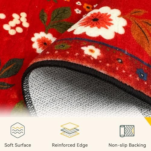 Floral Washable 5x7 Area Rugs Red/Orange - Image 3