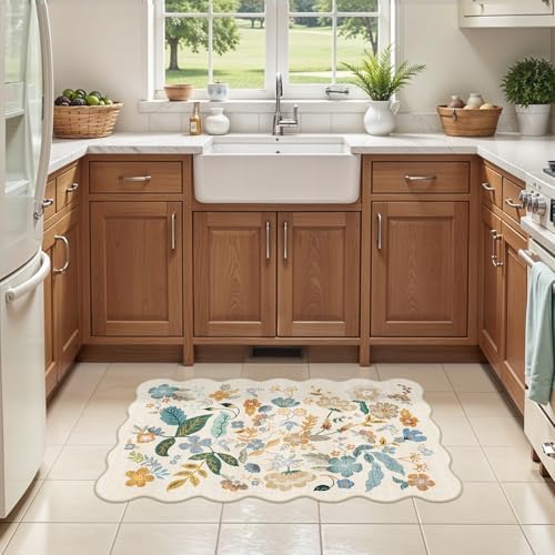 2x3 Rug Washable Runner for Entryway: Non Slip Floral Small Area Rug Cream - Image 3
