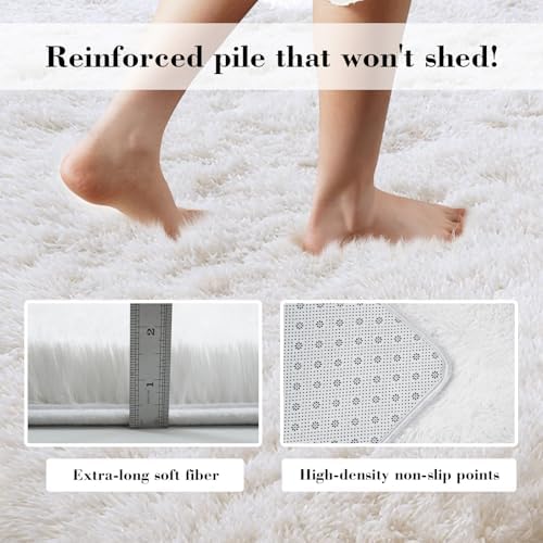 White 2x8 Area Rugs for Bedroom, Fluffy Shag Rug Small Rug Bedside Carpet - Image 5