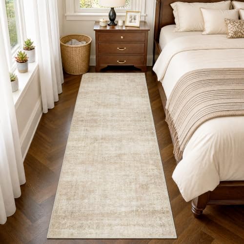 2x6 Washable Beige Vintage Distressed Runner Rug - Image 4