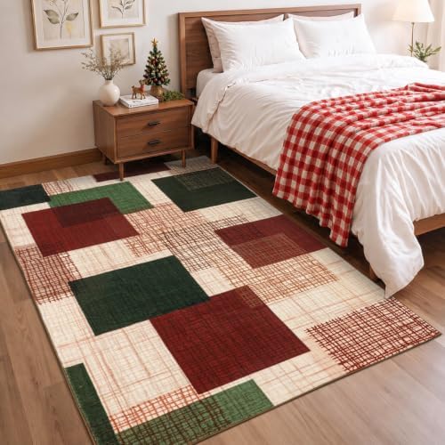 Washable 4x6 Bedroom Area Rug Modern Geometric Patchwork - Image 4