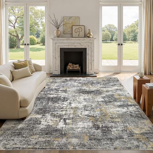 10x12 Area Rugs for Living Room Washable Abstract Rug Black/Gold - Image 4