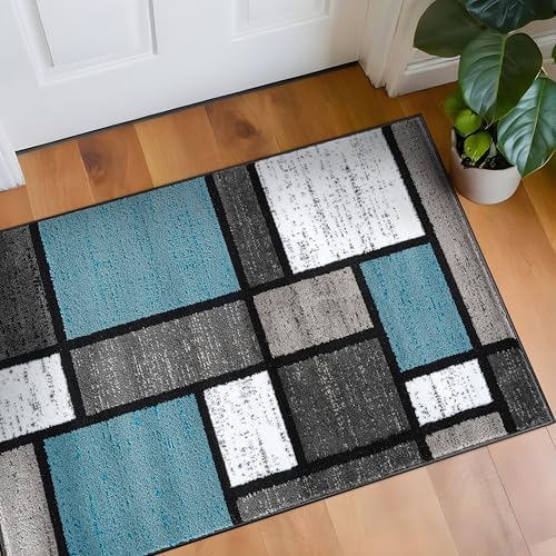 Rugshop Modern Boxes Contemporary Living Room Area Rug Blue/Gray 2' x 3' by Rugshop
