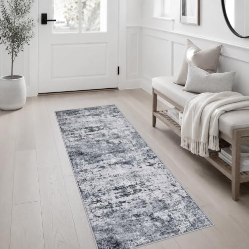 2x5 Washable Runner Rug：Modern Abstract Kitchen Soft Carpet Grey - Image 3