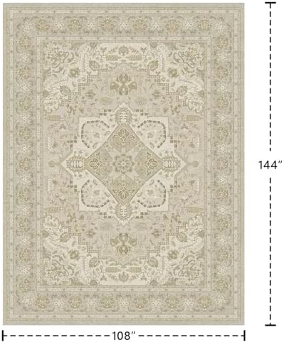9x12 Beige Rug Low Pile Non Slip Washable Rugs - Image 2