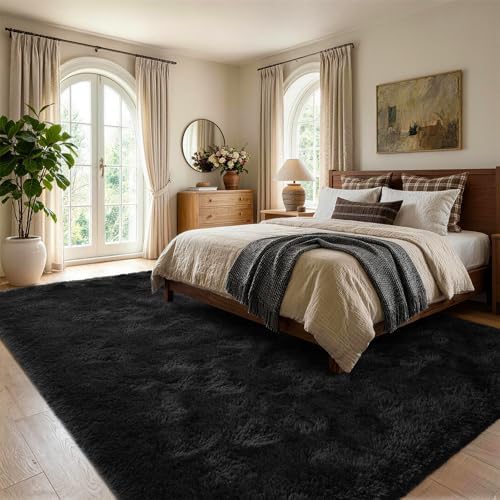 Noahas 4'x5'3'' Black Fluffy Soft Area Rug Non-Slip - Image 3