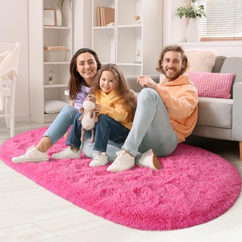 LOCHAS Bedroom Rug 2.6' x 5.3', Hot Pink Fluffy Area Rug - Image 2