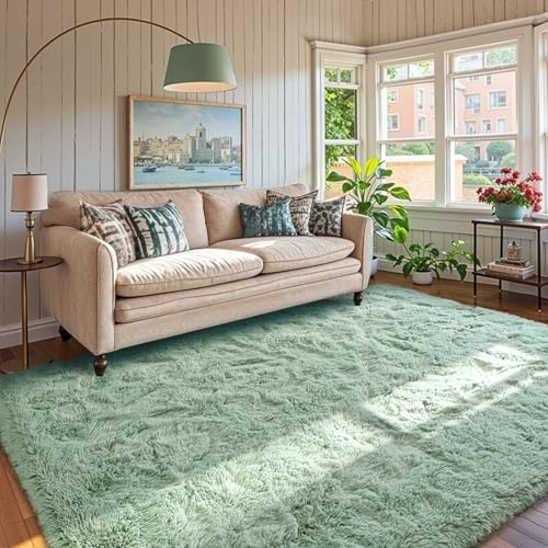 4x6 Rug Sage Green Area Rugs for Nursery Bedroom, Plush Soft Grass Fluffy by Lo%CC%80utiRootHome