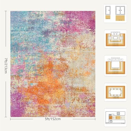 5x7 Area Rugs, Abstract Modern Ultra Soft Washable Rug, Non Slip Carpet - Image 2