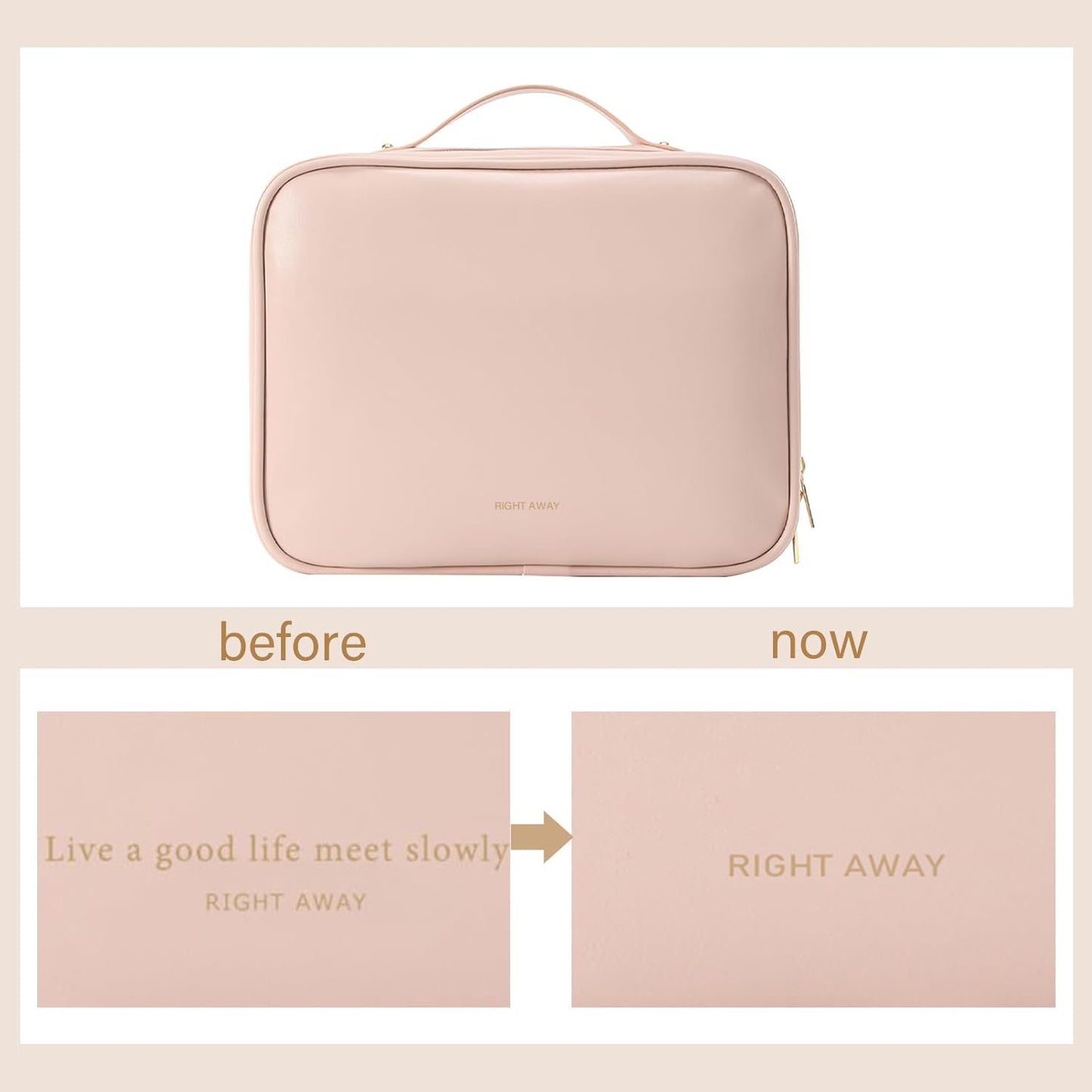 RIGHT AWAY Travel Toiletry Bag for Women,Large Makeup Bag& Cases,Waterproof Cosmetic Organizer Bag with Compartments,Portable Make Up Bag for Travel Size Toiletries,Skincare,Brushes Set,Pink