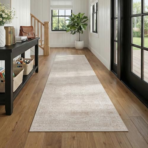 FMFUNCTEX 2x8 Hallway Runner Rug Washable Beige Neutral Vintage Distressed - Image 2