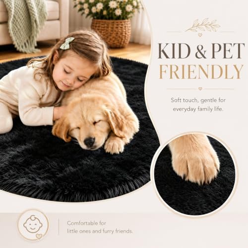 2x6 Black Fluffy Runner Rug for Hallway and Bedroom, Washable Soft Shaggy Carpet - Image 5
