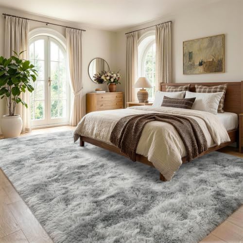 4'x5'3'' Tie-dye Grey Fluffy Soft Area Rug Non-Slip - Image 3