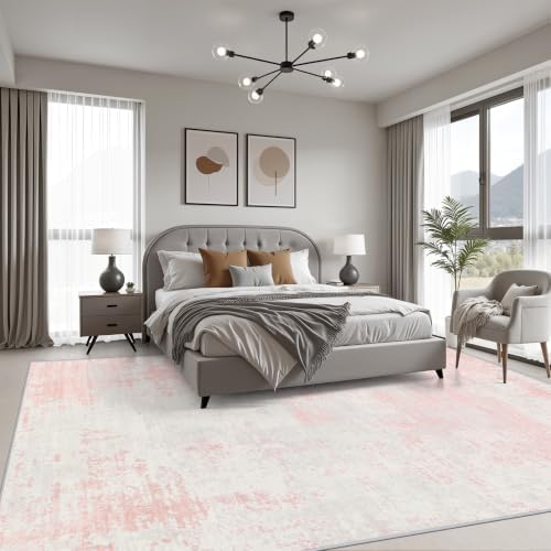 6x9 Area Rug Living Room: Modern Washable Soft Carpet Pink White - Image 3
