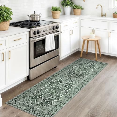 KUTA Runners for Hallways 2x6 Dark Green Vintage Washable Kitchen Rug - Image 4