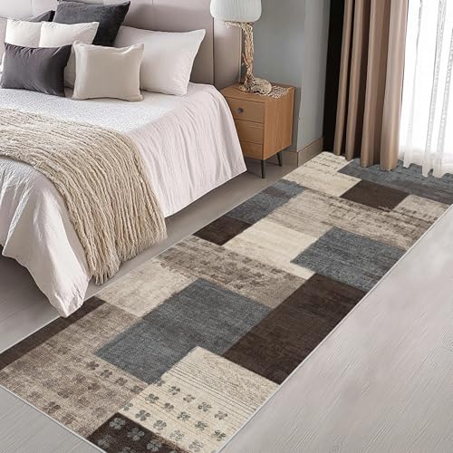 Modern Geometric Patchwork Indoor Blue Runner Rug - Image 4