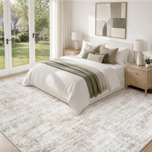 9x12 Area Rugs for Living Room Washable Rug Neutral Abstract Brown Carpet - Image 3