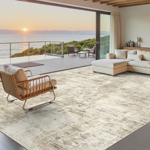Soalmost 9x12 Area Rugs for Living Room Washable Rug Abstract Beige/Gray by Soalmost