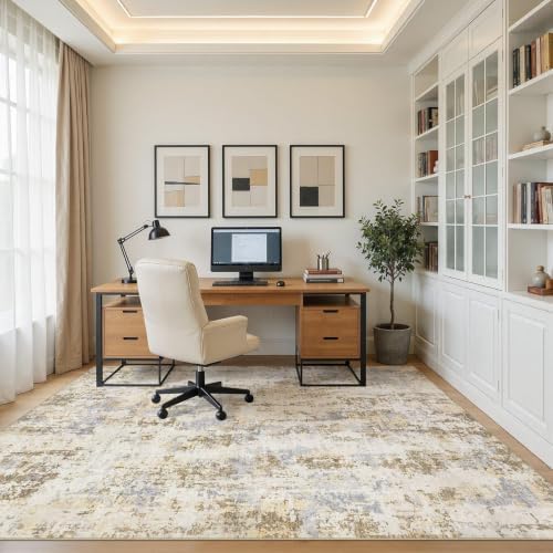5x7 Area Rugs, Washable Living Room Rug, Abstract Brown Grey - Image 7
