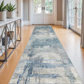 2.6x12 Extra Long Runner Rug: Blue Grey Abstract Washable Non Slip Rug by BYYVOORugsforYourHome