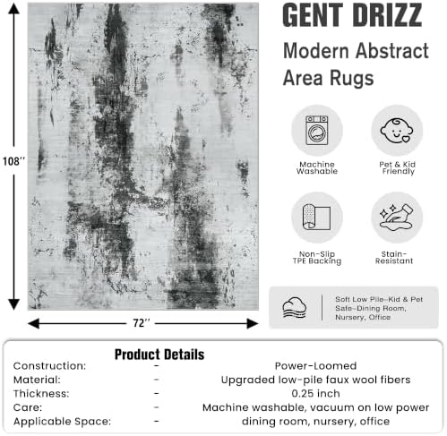 6x9 Area Rugs for Living Room: Washable Abstract Black White Grey Carpet - Image 2