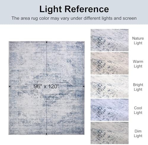 Washable Area Rug 8x10 for Living Room, Non-Slip Backing, Distressed Blue - Image 4
