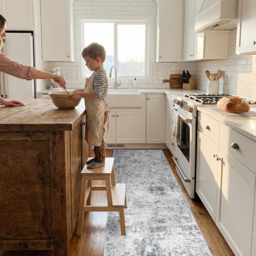 2x8 Washable Kitchen Runner Rug: Modern Abstract Low Pile Rugs BlueGray - Image 2