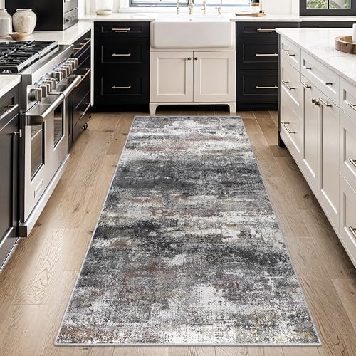 BEIMO 2x8 Runner Rug for Hallway, Dark Grey Washable Abstract Non Slip Rug by BEIMO
