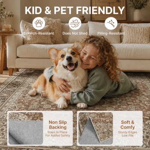 10x12 Area Rugs Washable Large Vintage Rug - Image 4