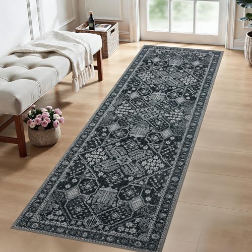 Joydeco Washable 2x6 Hallway Runner Vintage, Dark Gray&Light Gray&Black - Image 3