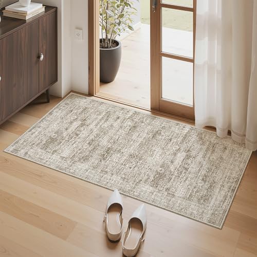 Soalmost 2x4 Washable Rugs for Kitchen, Small Area Rug Brown by Soalmost