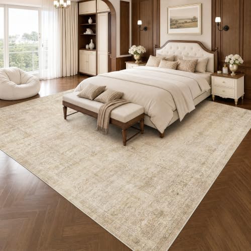 8x10 Washable Beige Neutral Vintage Distressed Area Rug - Image 4