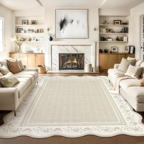 Garvee Scollaped Rugs for Living Room 5x7 Area Rugs for Bedroom Soft Beige - Image 7